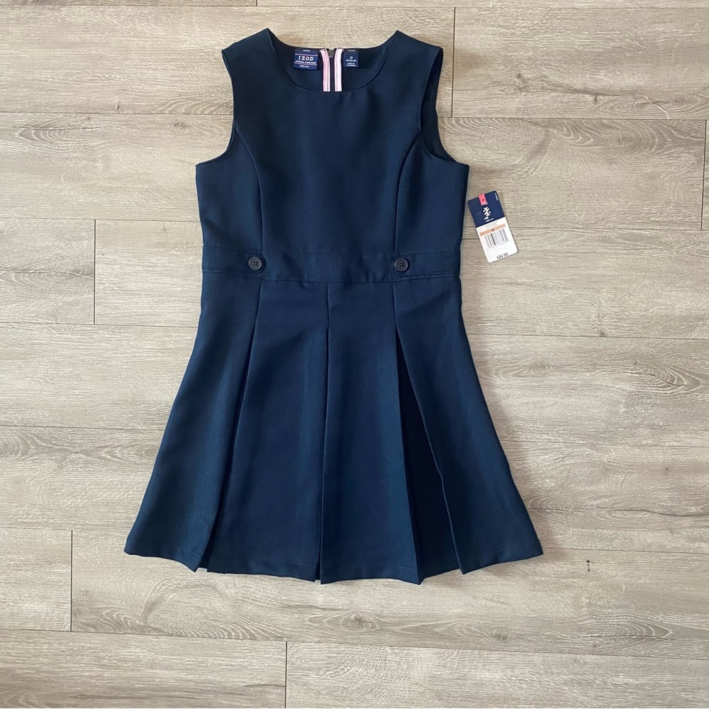 IZOD Pleated School Uniform Jumper Dark Blue Sleeveless Dress Girls SZ 12 NWT
